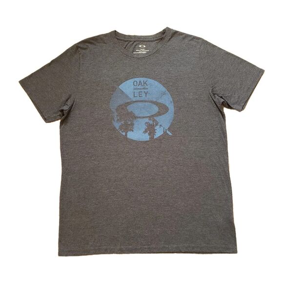 Oakley Palm Trees Size XL Regular Fit Mens Charcoal Grey Graphic T-Shirt Grey - Picture 1 of 5